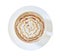 Top view of hot coffee caramel macchiato cappuccino cup isolated