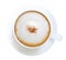 Top view hot coffee latte cappuccino isolated on white background, clipping path included