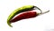 Top view of hot red & green chillies isolated