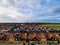 Top view of house Village from Drone capture in the air house is brown roof top Urk netherlands Flevoland