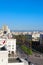 Top view of the houses of Rabat with openwork wrought-iron balconies and the Boulevard with beautiful