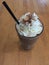 top view of ice mocha with whipping cream