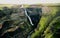 Top view of Icelandic huge waterfall called Haifoss. Grainy film in the style of old photos