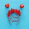 Top view image of funny party head glitter accessory with hearts. Flat lay.