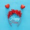 Top view image of funny party head glitter accessory with hearts. Flat lay. Purim celebration concept