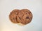 Top view image of two all time favourite, crunchy texture cookies, sprinkle with abundant, delicious chocolate chips