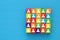 top view image of a wood blocks with people icons , human resources and management concept.