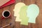 top view image of wooden table and person silhouette. concept of mental health and mind