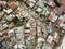 Top view of a impoverished squatter area with narrow passageways and corrugated metal roofs in Metro Manila