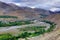 Top view of Indus river and Kargil City, Leh, Ladakh, Jammu, Kashmir, India