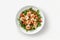 Top View Insalata Di Mare On White Round Plate On White Background. Generative AI