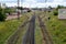 Top view of iron rails and sleepers for train traffic