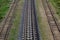 Top view of iron rails and sleepers for train traffic