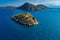 Top view of Island Koronisi near Tolo of Argolida in Peloponnese, Greece