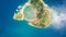 Top view of Islet of Vila Franca do Campo is formed by the crater of an old underwater volcano near San Miguel island, Azores,