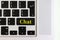 Top view isolated laptop keyboard with yellow `chat` text on button, concept design f