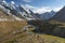 Top view of Khuspang camp with Laila peak and Masherbrum mountain, K2 trek, Pakistan