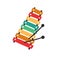 Top view of kids colorful xylophone with mallets. Toy music instrument for child. Colored flat vector illustration