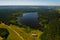 Top view of the lake Bolta in the forest in the Braslav lakes National Park, the most beautiful places in Belarus.An island in the