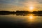 Top view of lake Drivyaty in the forest in the Braslav lakes National Park at sunset, the most beautiful places in the city of