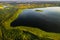 Top view of lake Drivyaty in the forest in the Braslav lakes National Park at sunset, the most beautiful places in the city of