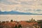 Top view on lake Geneva or Lac Leman over the roofs