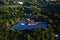 Top view of the lake Heviz. Lake Heviz with buildings for treatment procedures on the lake.