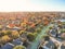 Top view lakeside houses and fall foliage near Dallas, Texas