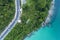 Top view landscape of tropical sea with Seafront road image by Aerial view drone shot