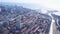 Top view of large city by sea with yacht Bay. Clip. Beautiful panorama of coastal city on background of yacht Bay and