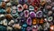 Top view of a large geological collection of semi-precious stones, stones and minerals. Dark background. Generative AI