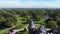 Top view of the largest castle in the Netherlands, De Haar. A beautiful quadcopter flight over the castle, the park and the water