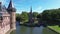 Top view of the largest castle in the Netherlands, De Haar. A beautiful quadcopter flight over the castle, the park and the water