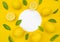 Top view of lemon and leaves on color background.concepts ideas