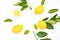 Top view of lemon and leaves on white color background.concepts