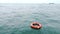 Top view of lifebuoy in the sea. Life ring floating in a sea.