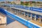 Top View of Lines of Standard Blue Railway Carriages At Station Platforms During Daytime