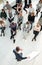 top view. listeners applauding the speaker at a business seminar.