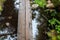 top view looking down on a boardwalk path at the western edge of Jordan Pond in Acadia National Park, Maine, USA