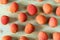 Top view lychee fruit on wooden background