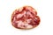 Top view macro detail of smoked salami slices, pepperoni slice, Italian prosciutto crudo ,raw ham texture isolated on white