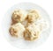 Top view of manti dumpling on white plate isolated