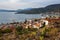 Top view of marina at Poros island, Greece. Travel.