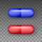 Top view medicaments vector of red and blue oval pill on transparent background