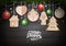 Top view of Merry Christmas concept design. Holiday cookies on wooden background.