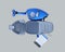 Top view of metallic blue dental unit equipment on gray background