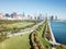 Top view modern Chicago skylines and Lake Michigan