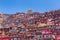 Top view monastery at Larung gar Buddhist Academy in sunshine day and background is blue sky