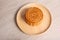 Top view moon cake on wooden dish