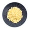 Top view moroccan couscous in gray bowl isolated